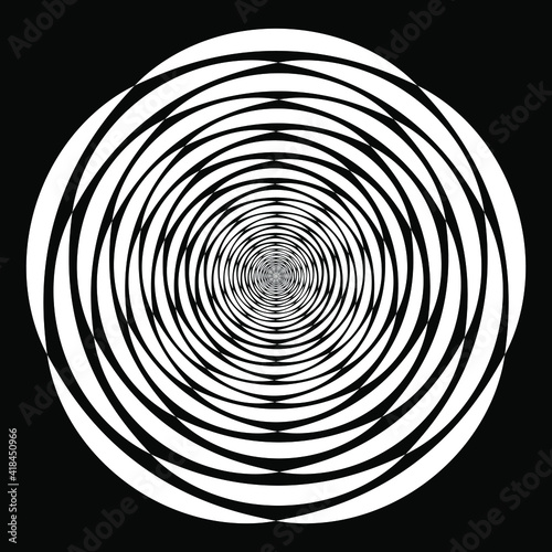 White abstract concentric shape in round form. Geometric art. Trendy design element for frame, logo, blackout tattoo, symbol, web, prints, posters, template, pattern and abstract background