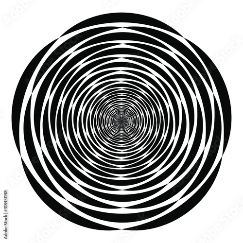 Black abstract concentric shape in round form. Geometric art. Trendy design element for frame, logo,  tattoo, symbol, web, prints, posters, template, pattern and abstract background