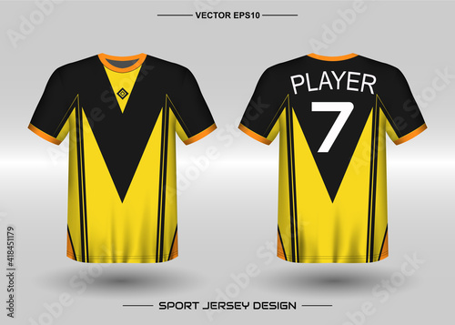 T-shirt sport vector design template, Soccer jersey mockup for football club. uniform front and back view. Clothing Men adult. Can use for printing, branding logo team, squad, match event, tournament