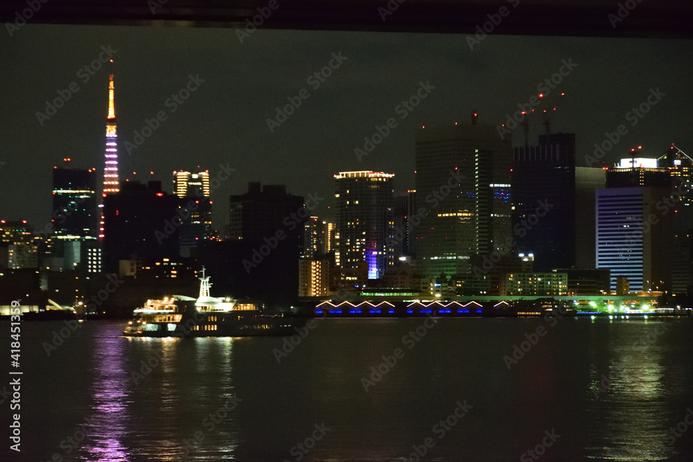 Obraz premium 東京湾と東京タワーの夜景
