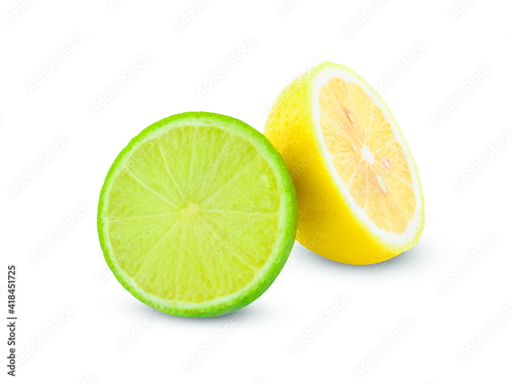 Green lemon and yellow lemon isolated on white background Green lemon and yellow lemon isolated on white background