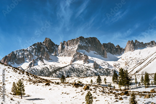 Rugged mountains of the Eastern Sierra Nevadas in Northern California during winter.