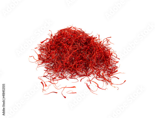 Pile of saffron threads an isolated on white background