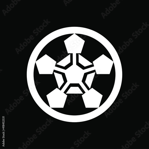 circle and centre pentagon like kamon in flat design monogram illustration