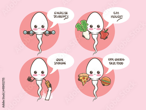 cute sperm cells and tips to boost male fertility. cartoon