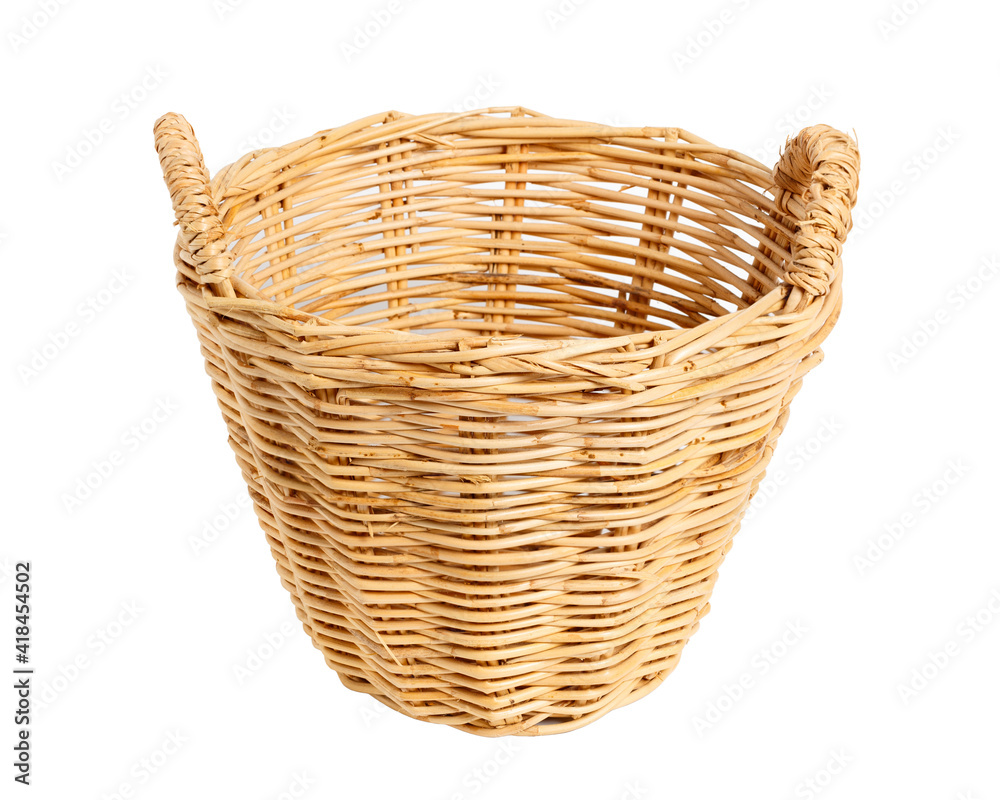 Empty Basket, Wicker baskets, Bamboo basket on white background.