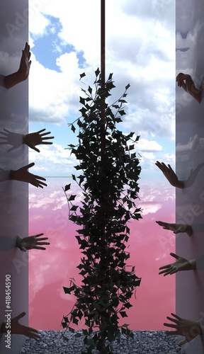 3d illustration of symbolic decay and hope