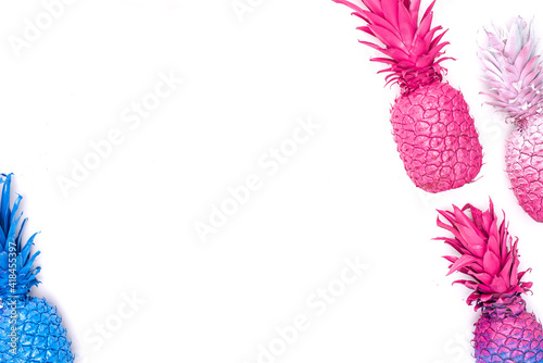 painted pineapples on white background with negative space