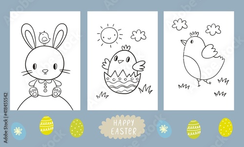 Coloring book for children - Happy Easter. Children Easter Activity page. Spring Easter worksheets