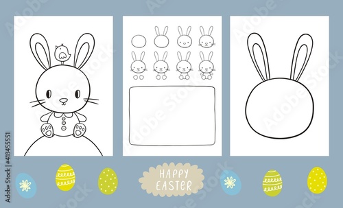 Coloring book for children - Happy Easter. Children Easter Activity page. Spring Easter worksheets