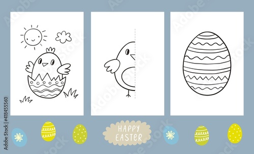 Coloring book for children - Happy Easter. Children Easter Activity page. Spring Easter worksheets