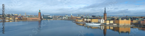 Panorama of the central part of modern Stockholm on a March day