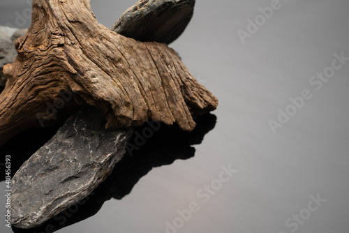 Natural frodo stones and driftwood with beautiful shape and textures for gardening layout or aquatic plants tank layout photo