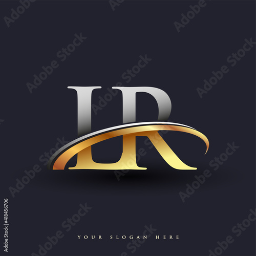 LR initial logo company name colored gold and silver swoosh design, isolated on white background. vector logo for business and company identity.