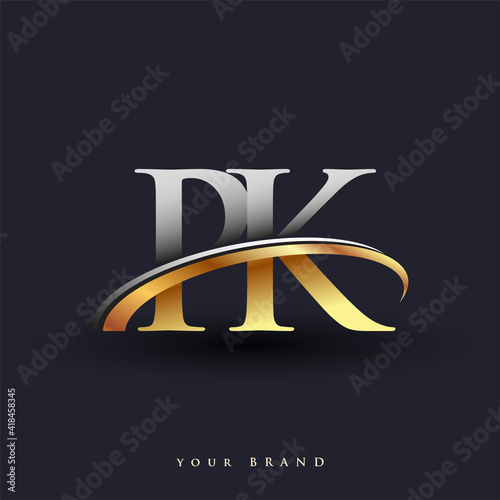 PK initial logo company name colored gold and silver swoosh design, isolated on white background. vector logo for business and company identity.
