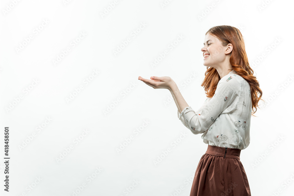 woman holding hands in front of her lifestyle light background
