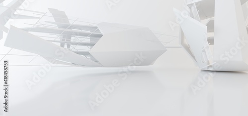 Obraz na płótnie Luxury white abstract architectural minimalistic background. Contemporary showroom. Modern exhibition stand. Empty gallery. Backlight. Polygonal Graphic Design. 3D illustration and rendering. w salonie
