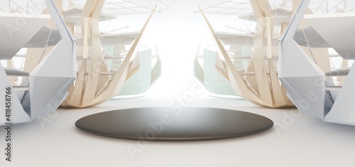 Obraz na płótnie Luxury parametric abstract architectural minimalistic background. Contemporary showroom. Modern colored glass exhibition tunnel. Empty gallery. Backlight. 3D illustration and rendering. w salonie