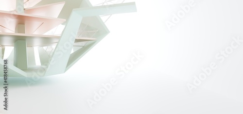 Obraz na płótnie Luxury parametric abstract architectural minimalistic background. Contemporary showroom. Modern colored glass exhibition tunnel. Empty gallery. Backlight. 3D illustration and rendering. w salonie