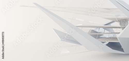 Obraz na płótnie Luxury white abstract architectural minimalistic background. Contemporary showroom. Modern exhibition stand. Empty gallery. Backlight. Polygonal Graphic Design. 3D illustration and rendering. w salonie
