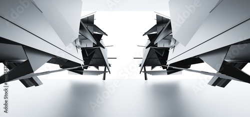 Obraz na płótnie Luxury parametric abstract architectural minimalistic background. Contemporary showroom. Modern black exhibition tunnel. Empty gallery. Stand, table. Interior backlight. 3D illustration and rendering. w salonie