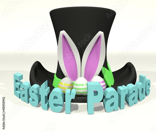 hat with easter bunny ears and Easter eggs, inscription Easter parade