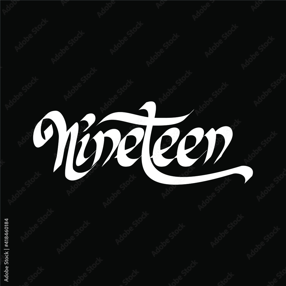 Text of Nineteen. Typographic art. T-Shirt Design Concept