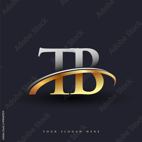 TB initial logo company name colored gold and silver swoosh design, isolated on white background. vector logo for business and company identity.