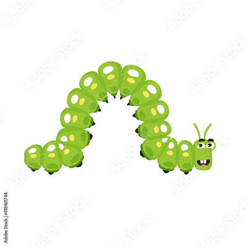A cheerful green goose on a white background. An insect in a cartoon style. Illustration.