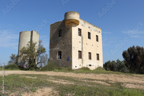 Historical (1946) Water Tower and Security House at the old place of Kibbutz Beeri, Southern Israel. Border with Gaza