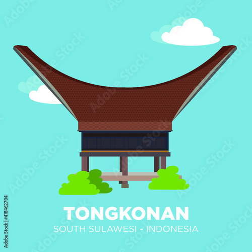 Tongkonan is the traditional ancestral house, or Rumah adat of the Torajan people, in South Sulawesi, Indonesia. Tongkonan have a distinguishing boat-shaped and oversized saddleback roof.