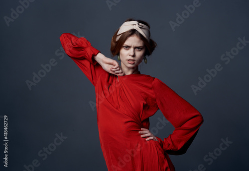 Woman in red dress elegant style jewelry luxury ethnicity