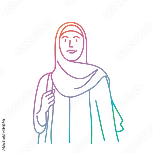 Vector illustration of muslim woman in hijab. Colored line.