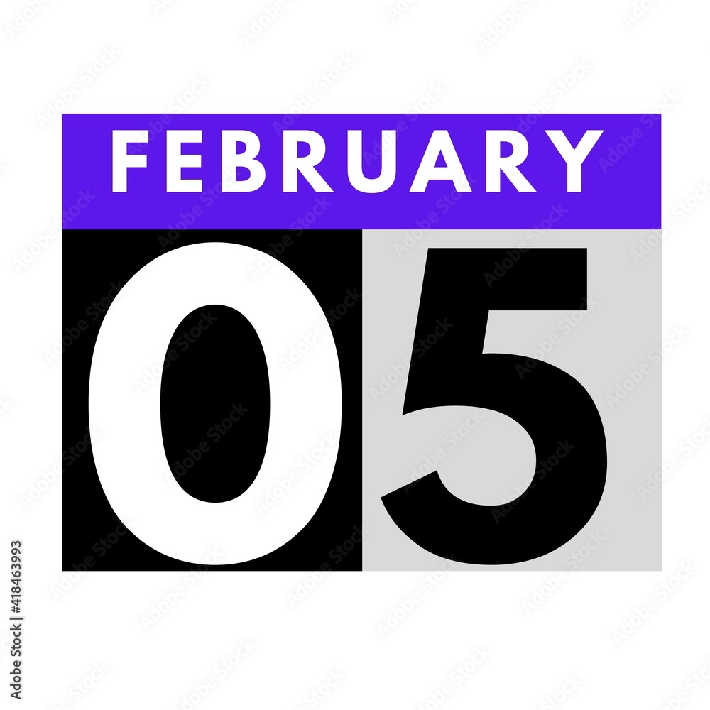 February 5 . flat daily calendar icon .date ,day, month .calendar for the month of February February 5 . flat daily calendar icon .date ,day, month .calendar for the month of February