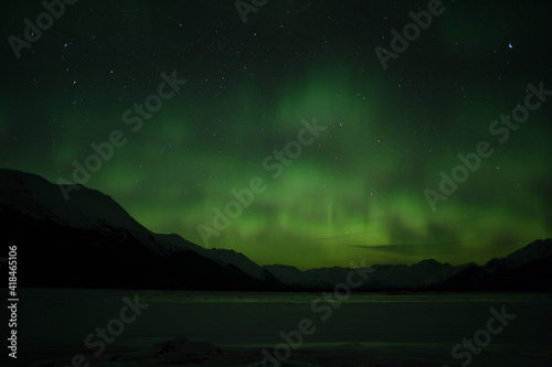 aurora borealis over the frozen lake