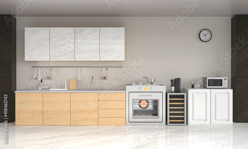 kitchen room decorate modern style with kitchenware, 3d rendering