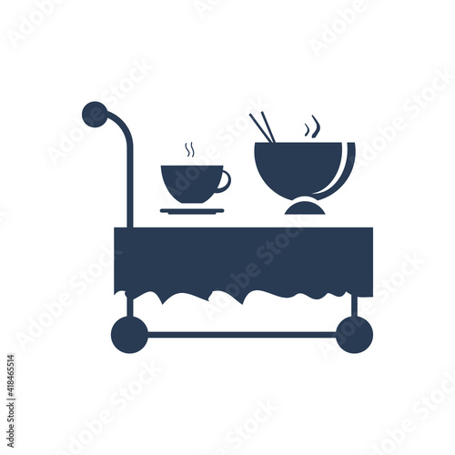 Delivery table icon, restaurant food delivery table icon. Table with wheel, moving table icon.