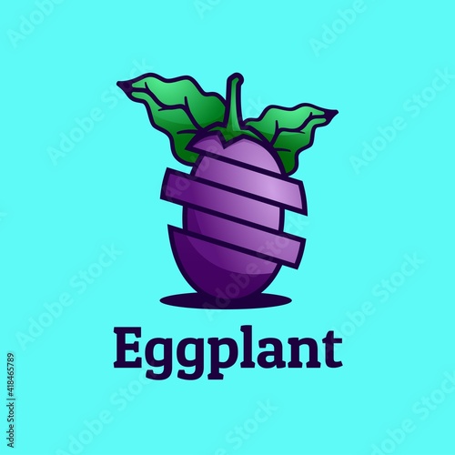 Vector Logo Illustration Eggplant Gradient Line Art Style.