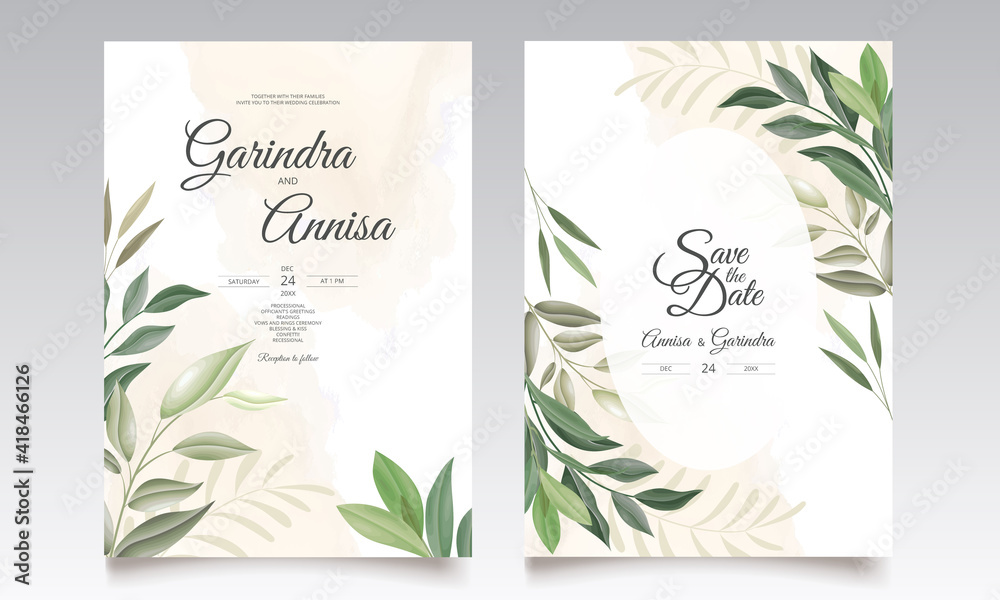 Obraz Elegant wedding invitation card leaves