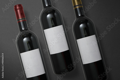 top view blank wine bottle free space text mockup isolated on black background