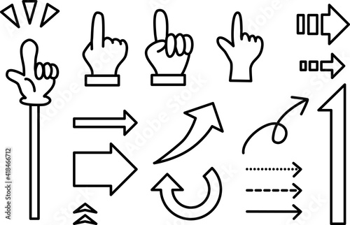 ポイントを際立たせる指差しと矢印-白