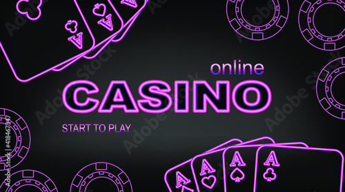 Casino banner. Neon inscription on a black background. Vector illustration for casino apps and websites