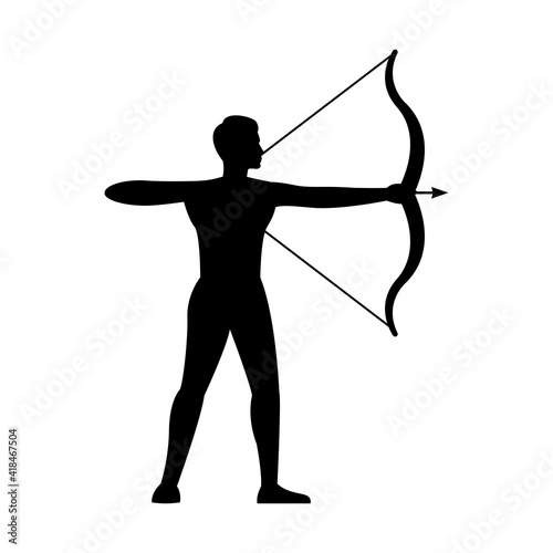 black silhouette design with isolated white background of man shooting arrow