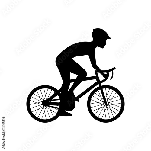black silhouette design with isolated white background of man cycling photo