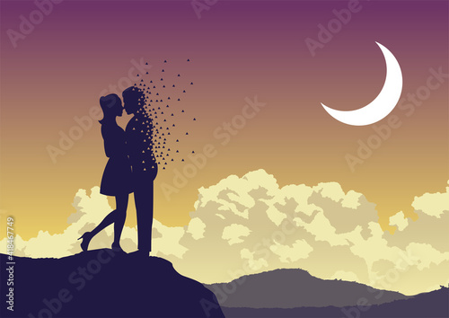 Silhouette design of couple hug togethe while the man is disappearing