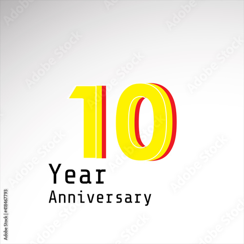 10 Years Anniversary Celebration Yellow Color Vector Template Design Illustration