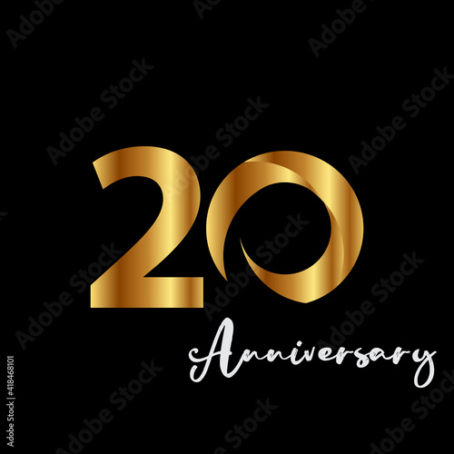 20 Years Anniversary Celebration Gold Black Background Color Vector Template Design Illustration
