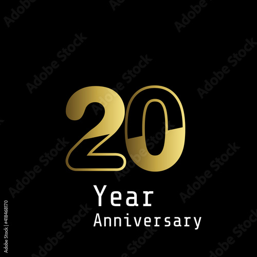 20 Years Anniversary Celebration Gold Black Background Color Vector Template Design Illustration