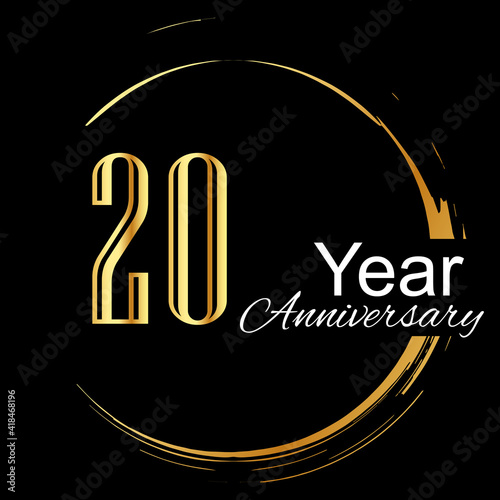 20 Years Anniversary Celebration Gold Black Background Color Vector Template Design Illustration