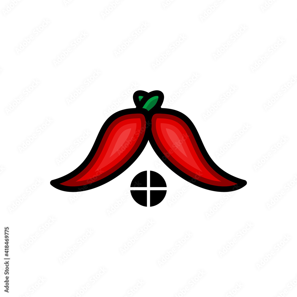 Double meaning logo which forms chili home. Abstract emblem, design